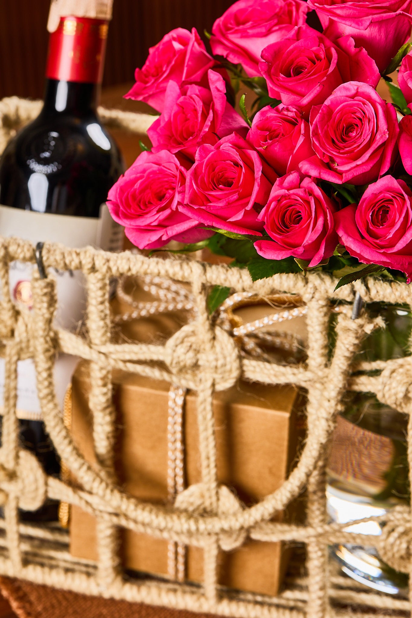 Buy Wine & Roses Gift Hamper by Mahua Floral Studio.