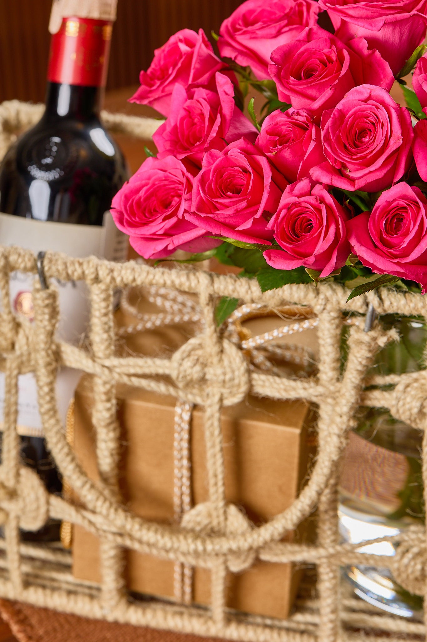 Buy Wine & Roses Gift Hamper by Mahua Floral Studio.