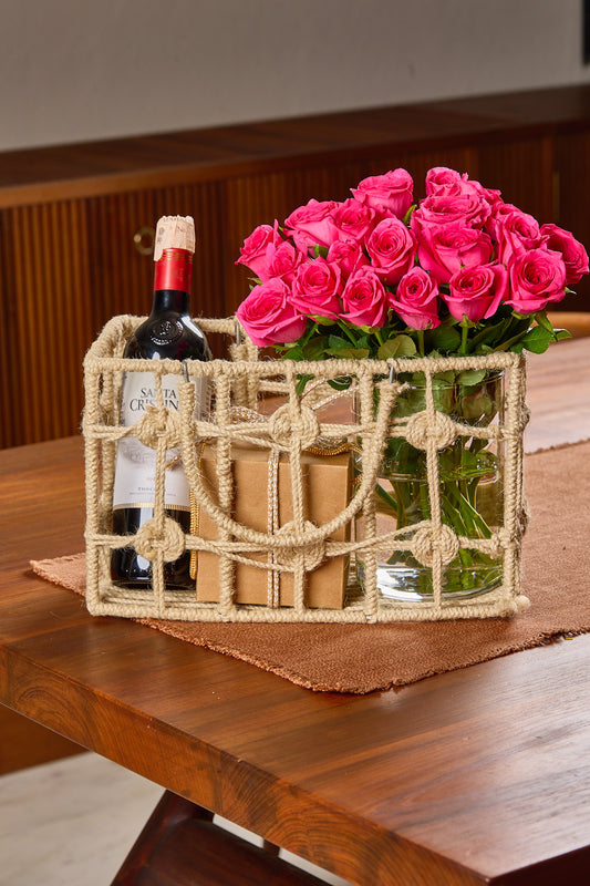 Buy Wine & Roses Gift Hamper by  Mahua Floral Studio.