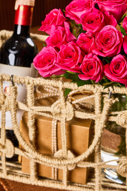 Buy Wine & Roses Gift Hamper by  Mahua Floral Studio.
