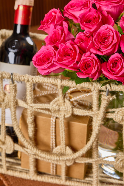 Buy Wine & Roses Gift Hamper by  Mahua Floral Studio.