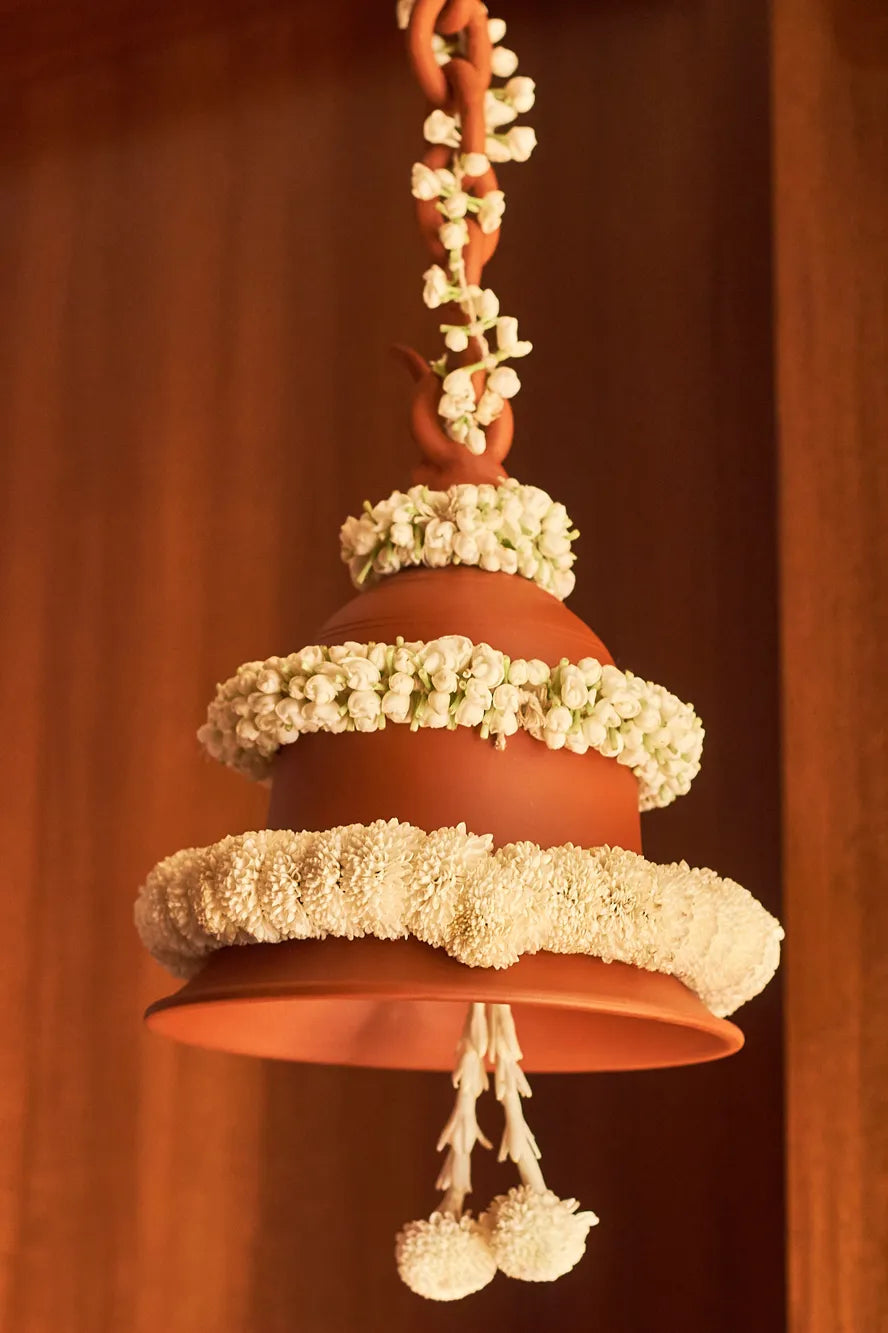White Terracotta Floral Bell - Mahua Floral Studio