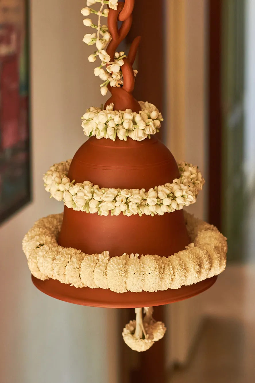 White Terracotta Floral Bell - Mahua Floral Studio