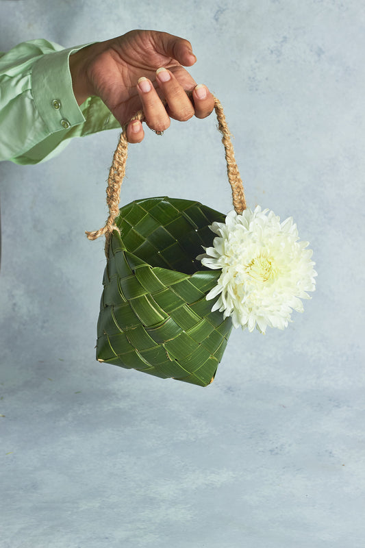 Handwoven Square Leaf Basket with Handle - Mahua Floral Studio