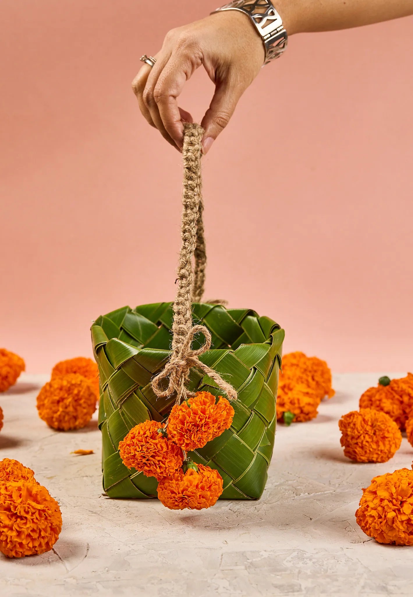 Square Woven Leaf Basket - Mahua Floral Studio