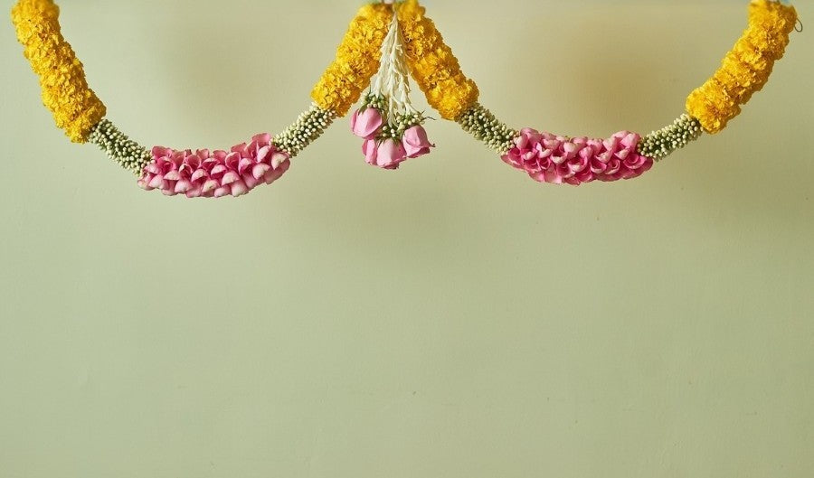 Festive Yellow Pink Toran - Mahua Floral Studio