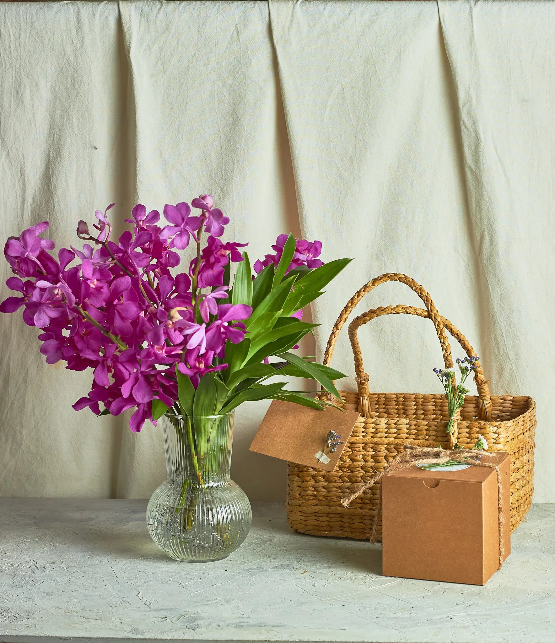 Orchids & Choco Almond Rocks Hamper - Mahua Floral Studio